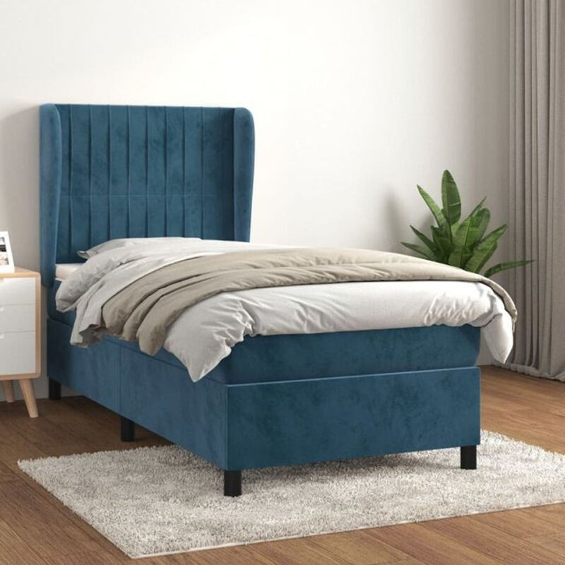 vidaxl Boxspringbett mit Matratze aus Samt in Blau, B/T/H: 100 x 200 x 118 cm - Bild 1