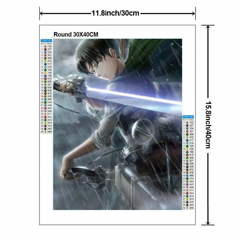Potdemiel Diamond Painting Kit Angriff auf Titan Anime Motiv Levi Ackerman und Mikasa Porträt als DIY Mosaik Kreuzstich Set mehrfarbig - Bild 1