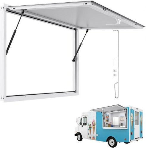 VEVOR Imbissfenster aus Aluminium in Weiß, Servicefenster für Imbisswagen und Anhänger mit 85 Grad Öffnungswinkel, B/H: 137,4 x 86,6 cm - Bild 1