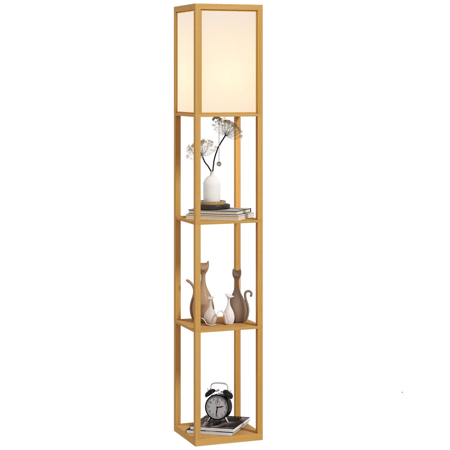 HOMCOM Stehlampe mit Regalen in Rotbuche, Stehleuchte mit Acryl-Lampenschirm und E27 Fassung, Standlampe für Wohnzimmer, Schlafzimmer oder Büro, Höhe: 160 cm, Breite: 26 cm, Tiefe: 26 cm - Bild 2