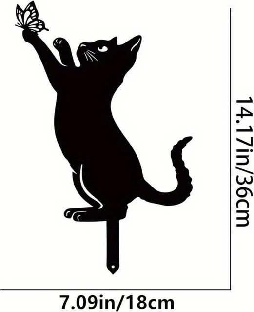 CIFbuy Katzen-Gartenstecker aus Metall mit Familien-Silhouette in Schwarz zur Dekoration für Garten und Außenbereich - Bild 1