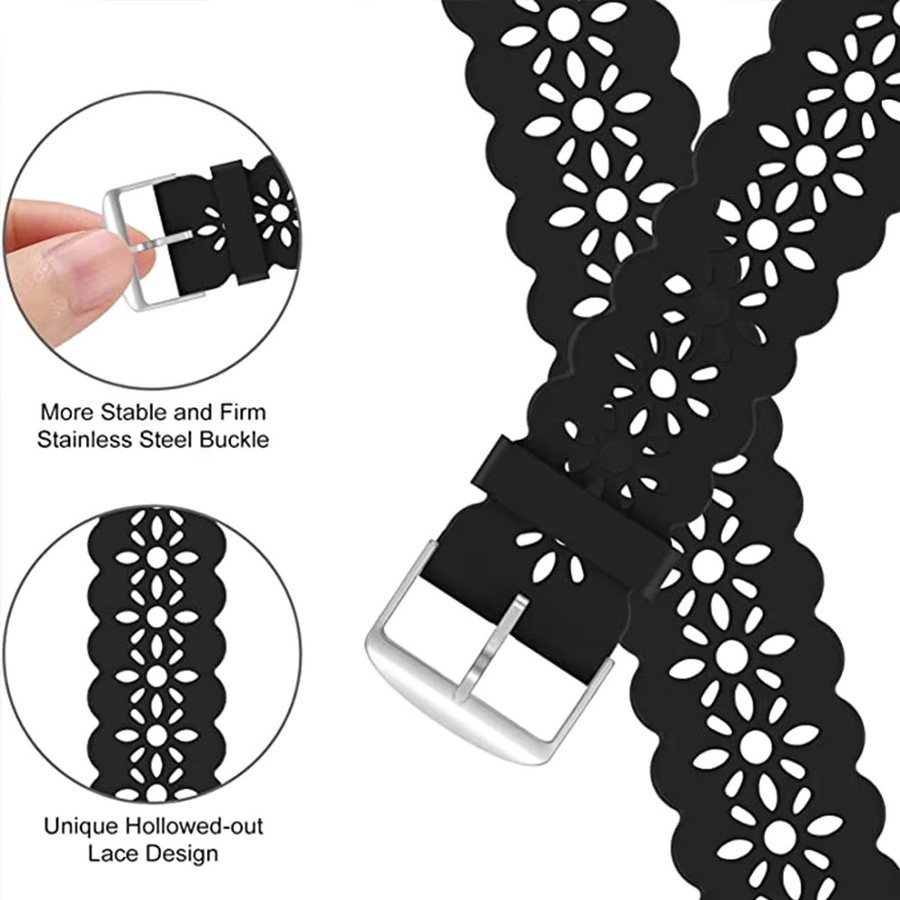 Uhrenarmband Silikon, Schwarz, Damen, 20mm 22mm - Bild 3
