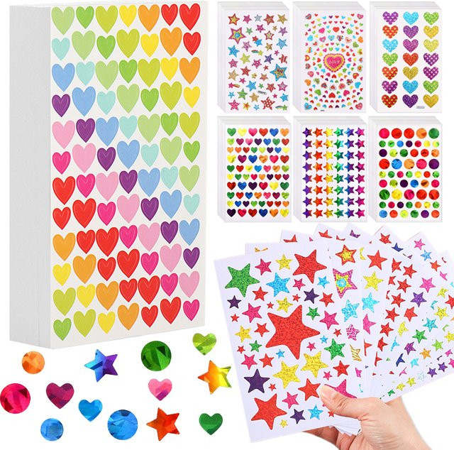 TMZ Scrapbook Aufkleber Set mit Sternen, Herzen und Punkten in Regenbogenfarben für DIY Tagebuch und Album Dekoration - Bild 1