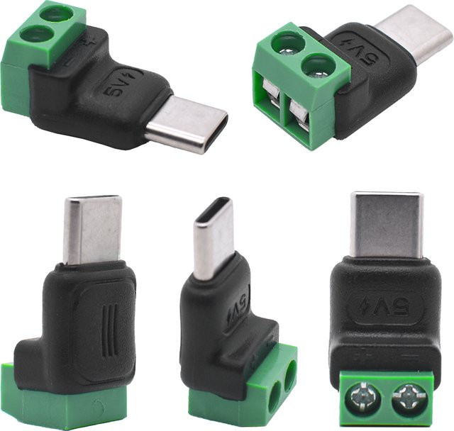 FRHY 5 Stück USB-C auf 2-Pin Adapter ohne Löten, grüner Schnellanschluss für Ladekabel, Handy und Powerbank, DIY Elektronik-Verbinder - Bild 1