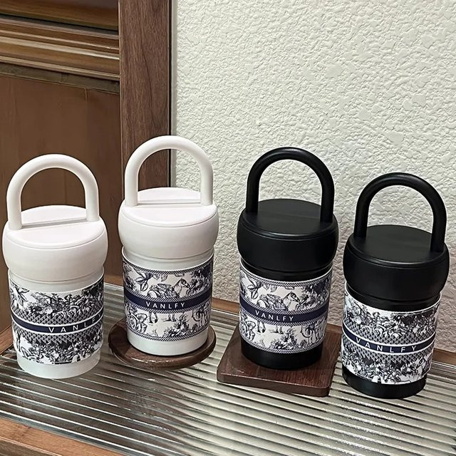 Edelstahl Thermoskanne und Trinkbecher Set in Silber und Weiß - Bild 1