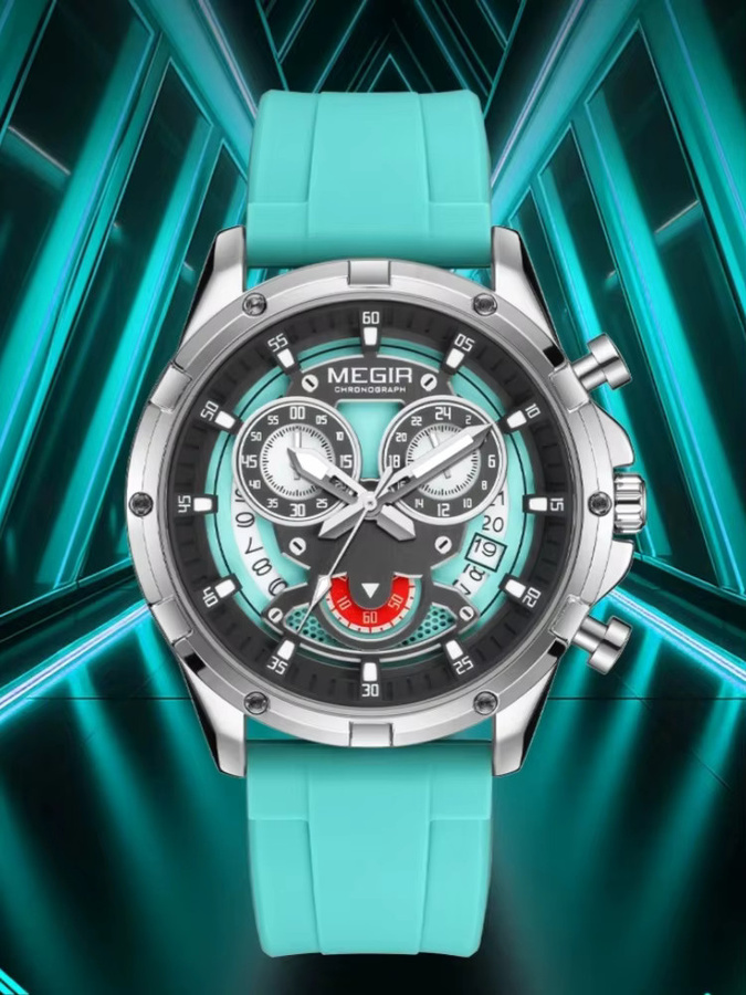 MEGIR Chronograph Quarzuhr, Blau, Silikon, Herren - Bild 5