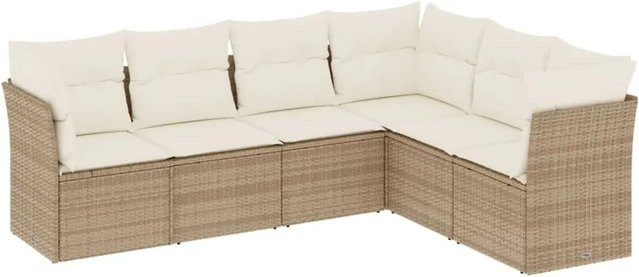vidaXL 6-teilige Garten-Sofagarnitur in L-Form aus Poly-Rattan in Beige mit Sitzkissen und Stauraum - Bild 1
