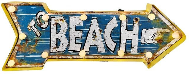 Wandleuchte TO BEACH Pfeil Strand LED Beleuchtung im Vintage-Design aus Holz und Metall, B: 60 cm, H: 24 cm - Bild 1