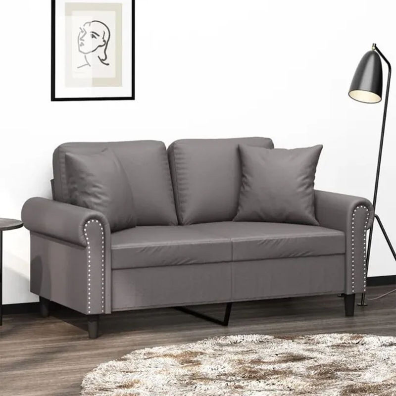 Modernes 2-Sitzer-Sofa von vidaxl in Grau aus Kunstleder mit Zierkissen, Breite: 120 cm - Bild 1
