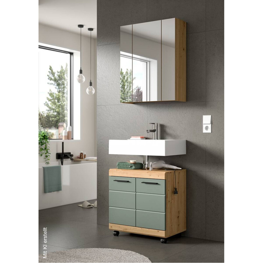 Waschbeckenunterschrank Scout von Xonox in Eiche Artisan Nachbildung und Salbei mit Türen, B/H/T: 60 x 56 x 34 cm - Bild 4