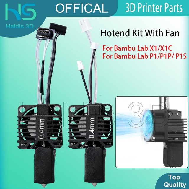 Bambu Lab Hotend Kit mit Lüfter und 0,4mm gehärteter Stahl Düse für P1 P1S P1P und X1 X1C 3D Drucker in Schwarz - Bild 1