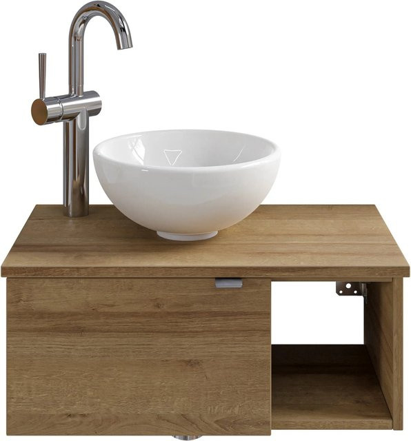 Pelipal Waschtisch-Set Serie 6915 Riviera Eiche mit Keramikwaschbecken und Schrank in Weiß und Eiche, Breite: 61 cm - Bild 1