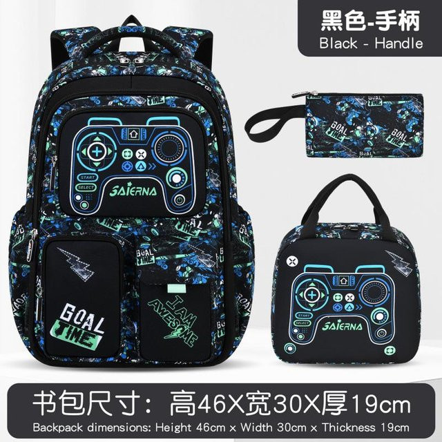 Fußball Rucksack Set für Jungen und Mädchen mit Thermische Lunchtasche und Federmäppchen in Schwarz, B/T/H: 46 x 30 x 19 cm - Bild 1