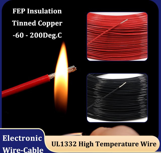 Hochtemperatur-PTFE-Draht UL1332 mit FEP-Isolierung aus verzinntem Kupfer in Schwarz und Rot, verschiedene AWG-Stärken verfügbar - Bild 1