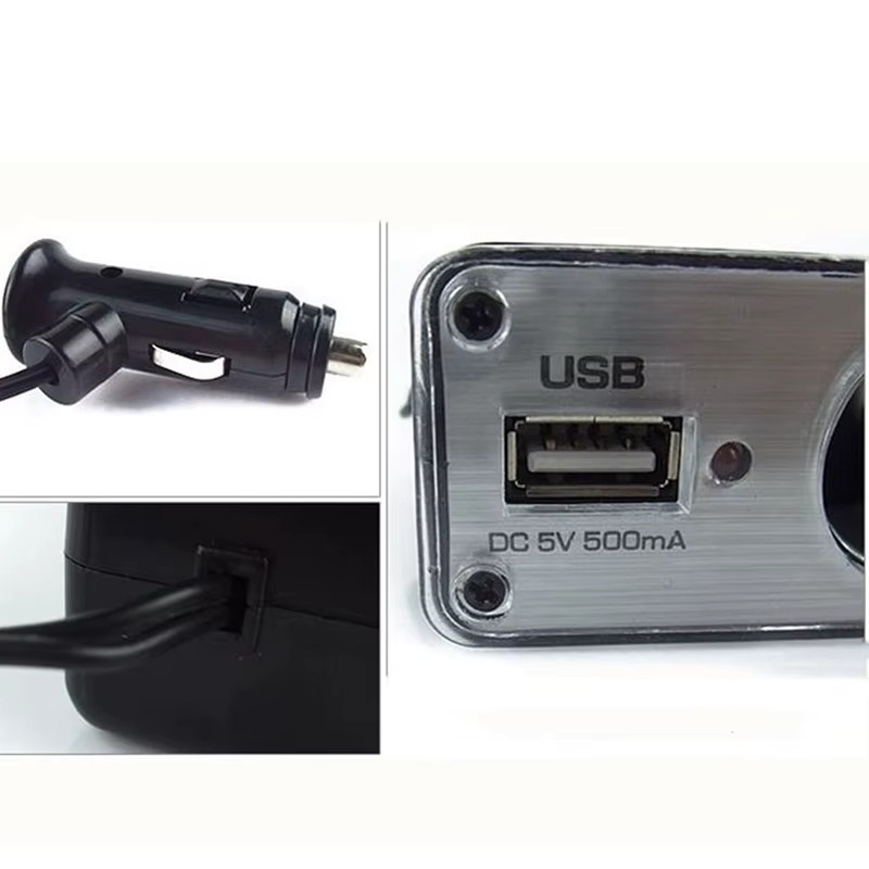 12V Auto Zigarettenanzünder Adapter mit 3-Wege-Mehrfachsteckdose und USB-Port in Schwarz für Telefon, GPS und DVR - Bild 3