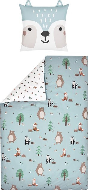 LUPILU Kinder Mikrofaser-Satin-Wendebettwäsche mit Tier-Motiv, Blau, B/H: 135 x 200 cm und Kissenbezug 80 x 80 cm - Bild 1