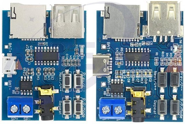 YANXD Audio Decoder Modul mit Micro/Typ-C USB und TF-Kartenslot, MP3 Format Verstärker Modul, Blau - Bild 1