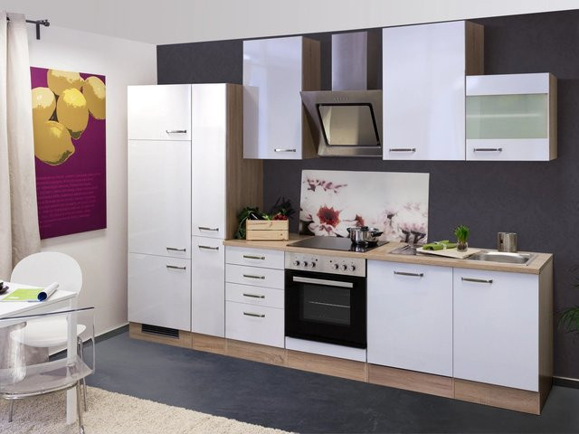Flex-Well Küchenzeile Valero Modern in Weiß Hochglanz und Sonoma Eiche, B/H/T: 310 x 234 x 60 cm - Bild 1