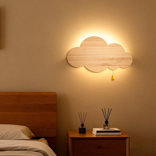 LINCCW LED-Wandleuchte mit Holzmaserung und Dimmer in Warmweiß für Schlafzimmer und Kinderzimmer - Bild 1
