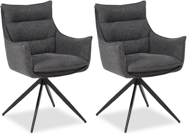 Homestyle4u 2er-Set Esszimmerstühle Polsterstühle mit Armlehnen und 360 Grad Drehsitz in Anthrazit Grau Schwarz, B/T/H: 52,5 x 62,0 x 86,5 cm - Bild 1