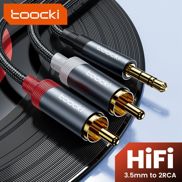 Toocki RCA-Audiokabel Schwarz 3,5 mm Klinke auf 2 RCA Splitter Aux-Verlängerungskabel für TV, PC, Verstärker und Laptop - Bild 1