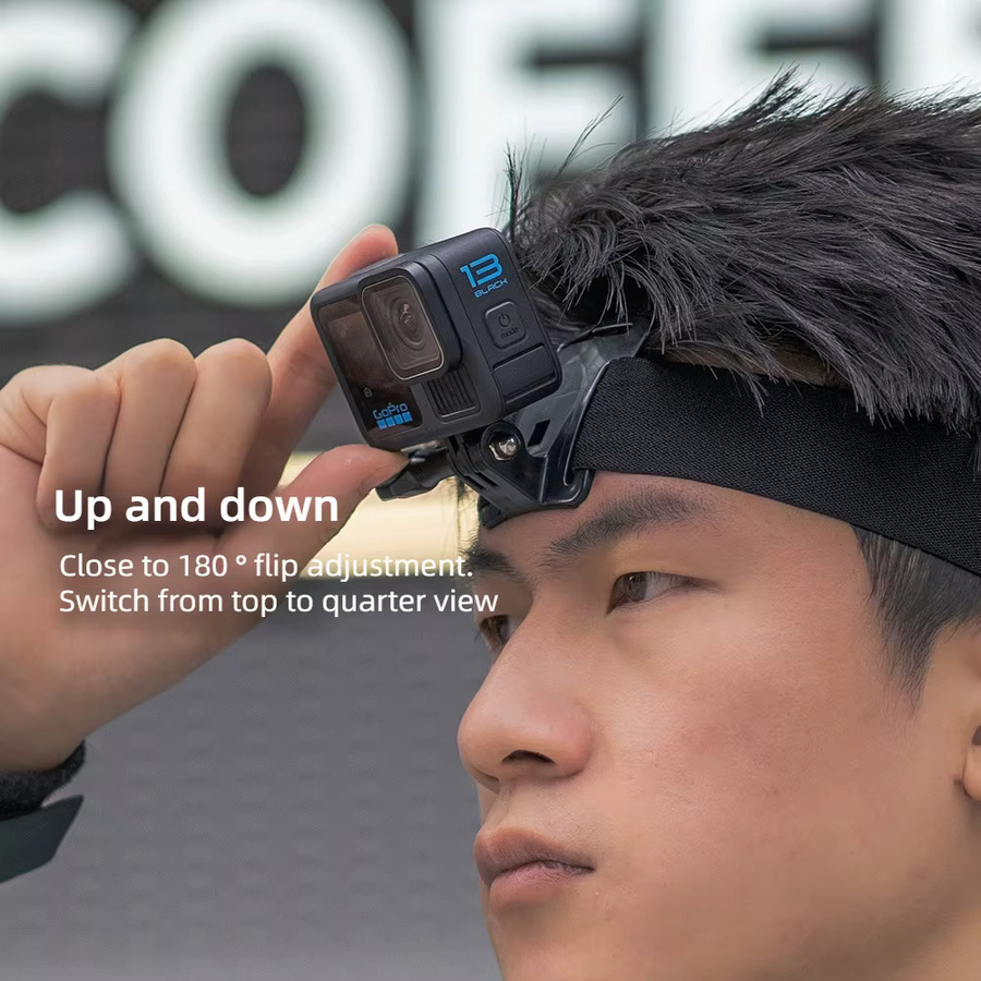 Coogens Kamera-Stirnband mit fester Halterung für GoPro 13/12, Insta360, DJI Action 5 Pro/4/3 und Ace Pro 2, Farbe: Schwarz - Bild 5
