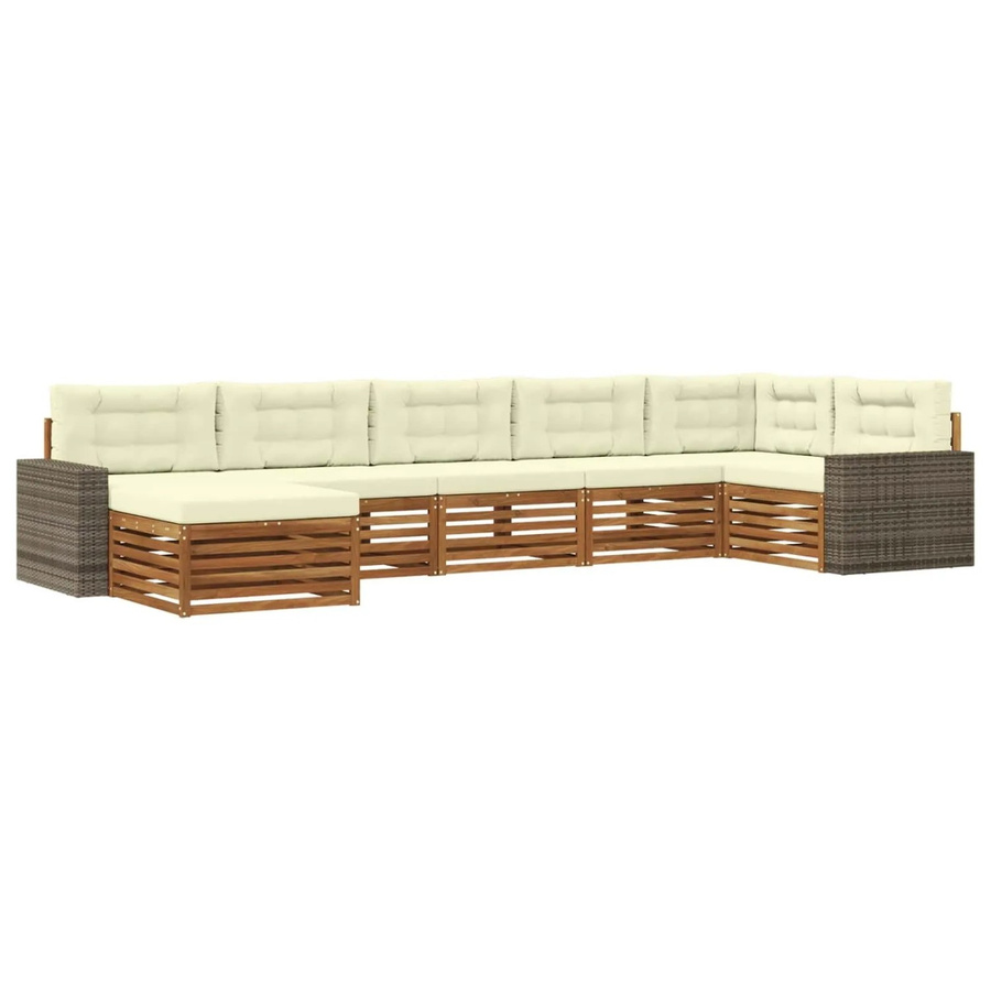 vidaXL Outdoor-Sofagarnitur L-Form aus Massivholz Akazie mit 7 Kissen in Natur und Creme - Bild 2