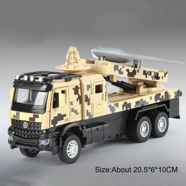 Linyi toy car Militärische Angriffs-11 Drohnenstartfahrzeug Panzertransport, Modell Spielzeug, 1:32, Metall, Sound, Licht, ab 14 Jahre - Bild 1