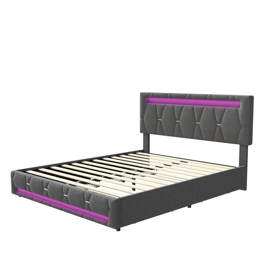 PXloue Doppelbett mit 4 Schubladen und verstellbarem Kopfteil in Grau, B/T/H: 160 x 200 x 108 cm - Bild 2