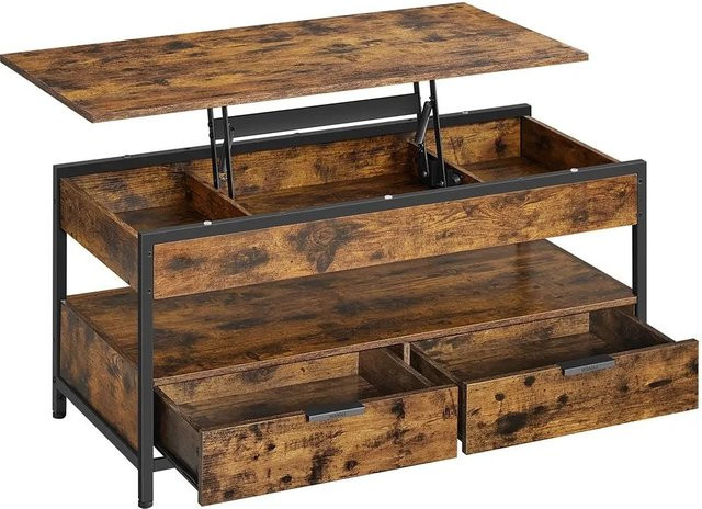 Vasagle Couchtisch mit Lift-Mechanismus und 2 Schubladen in Braun-Schwarz, B/T/H: 100 x 50 x 48 cm - Bild 1