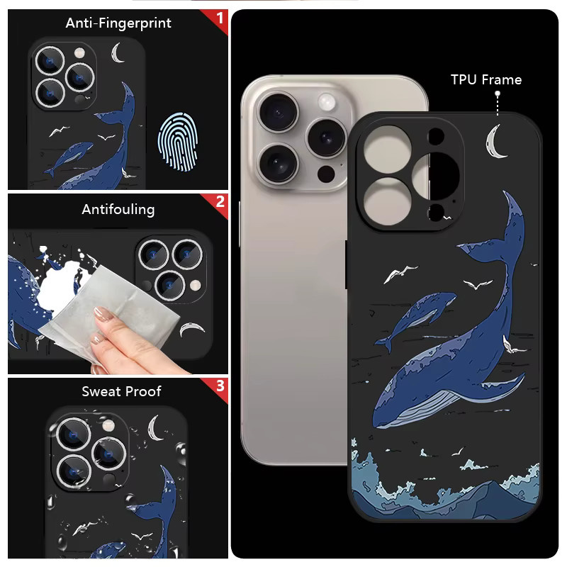 Stoßfeste Silikon Handyhülle mit Ozean-Tier-Design für iPhone 16 15 14 13 Pro Max 12 11 von MOESOE in Purple - Bild 3