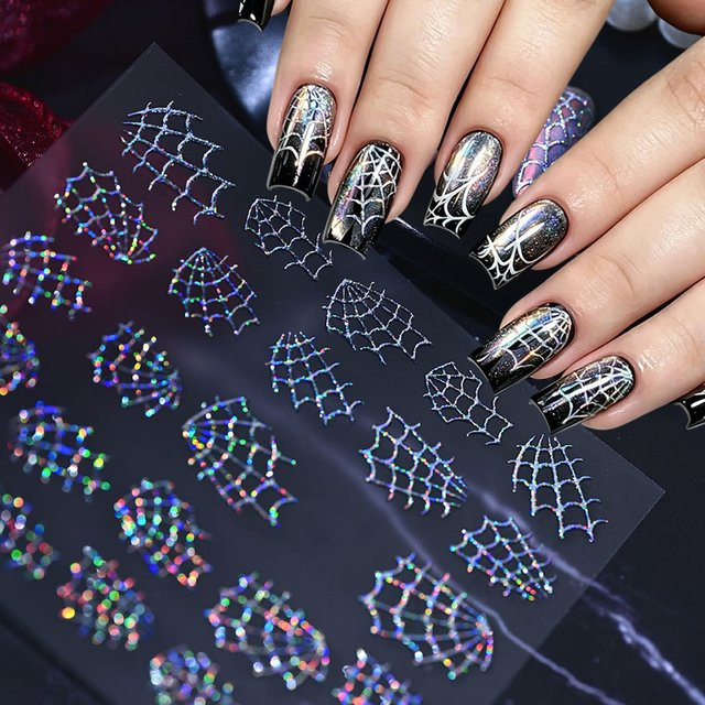 MingLee Nagelaufkleber, 3D Holographische Glitzer-Spinnennetz, Glänzend - Bild 1