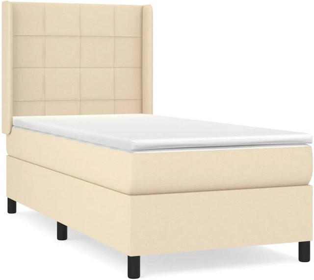vidaXL Boxspringbett Hybrid mit Matratze und Taschenfederkern in Creme und Beige, B/T/H: 90 x 200 x 118 cm - Bild 1