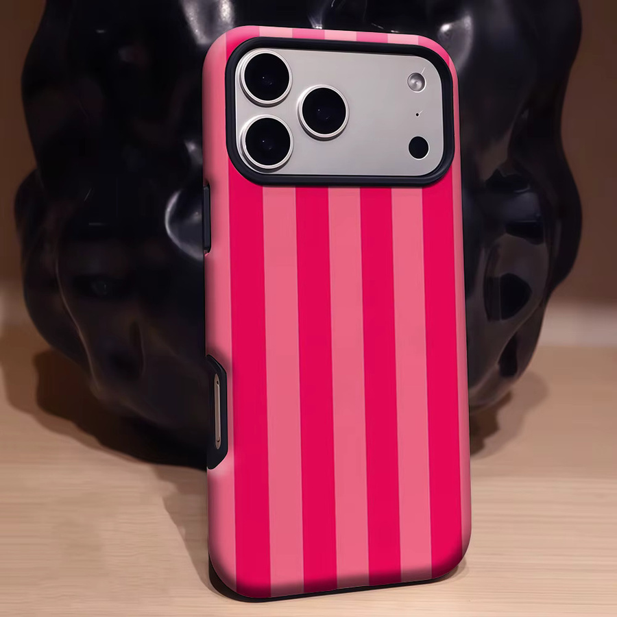 Robuste doppelschichtige Handyhülle mit vertikalen Streifen für iPhone 17 16 15 14 13 Pro Max Plus von Potdemiel in Pink mit Magnetfunktion - Bild 3