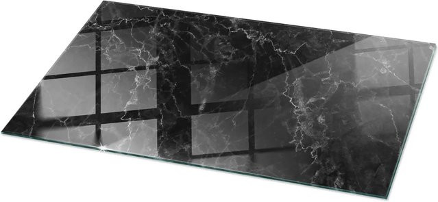 Tulup Tischplatte aus Glas in Schwarz mit geädertem Marmormuster, rechteckig, B/T: 120 x 60 cm - Bild 1