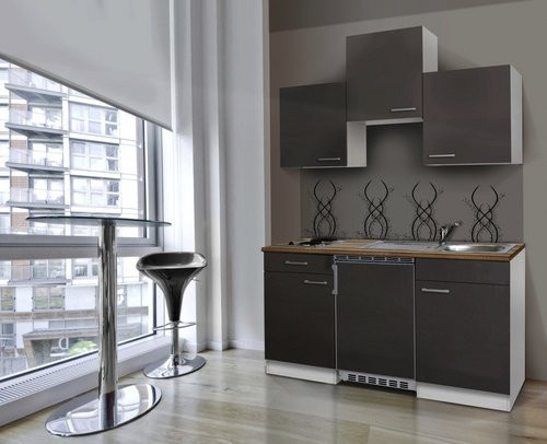Respekta Singleküche modern in Grau-Weiß glänzend mit Breite: 150 cm, Tiefe: 60 cm, Höhe: 199 cm - Bild 2