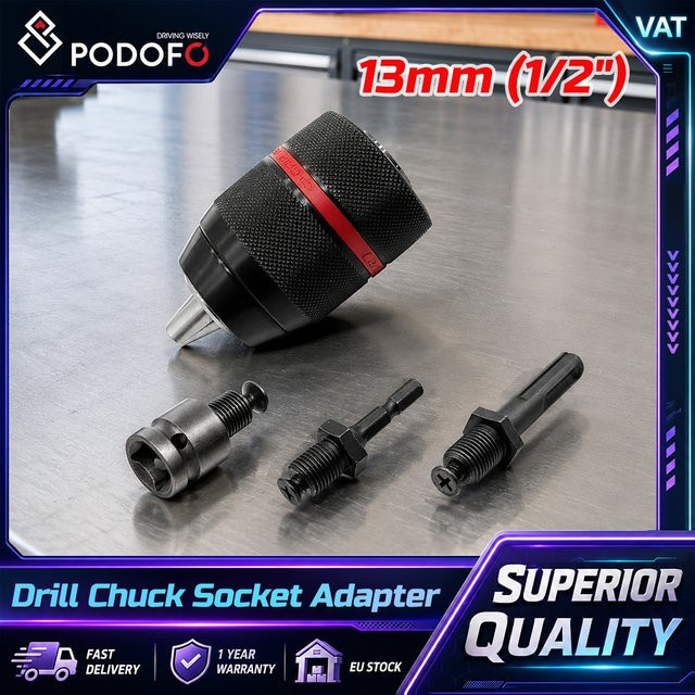 Podofo Metall Bohrfutter-Steckadapter 1/2 Zoll mit 1,3 mm Aufnahme für manuelle und elektrische Bohrmaschinen - Bild 1