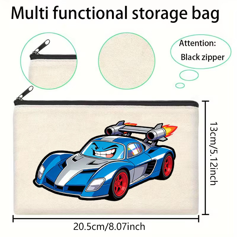 Multifunktionale Leinwand-Stifttasche im Racing-Design, weiße Textiltasche mit Reißverschluss - Bild 4