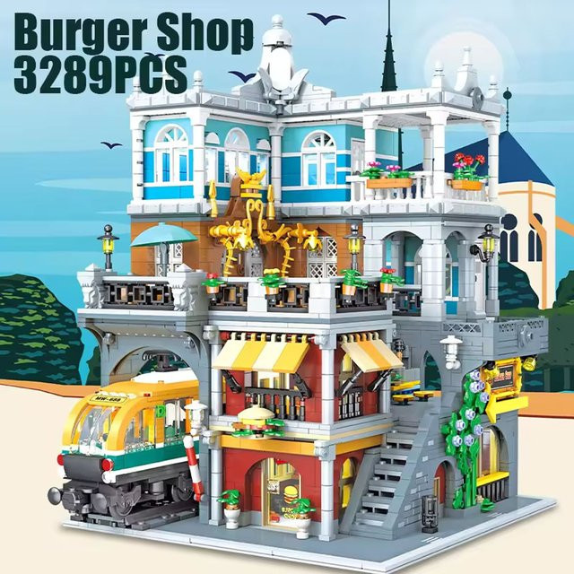 doinbby Burger Shop Bausteine Haus Modell, Stadt, mit Licht, 3.289 Teile - Bild 1