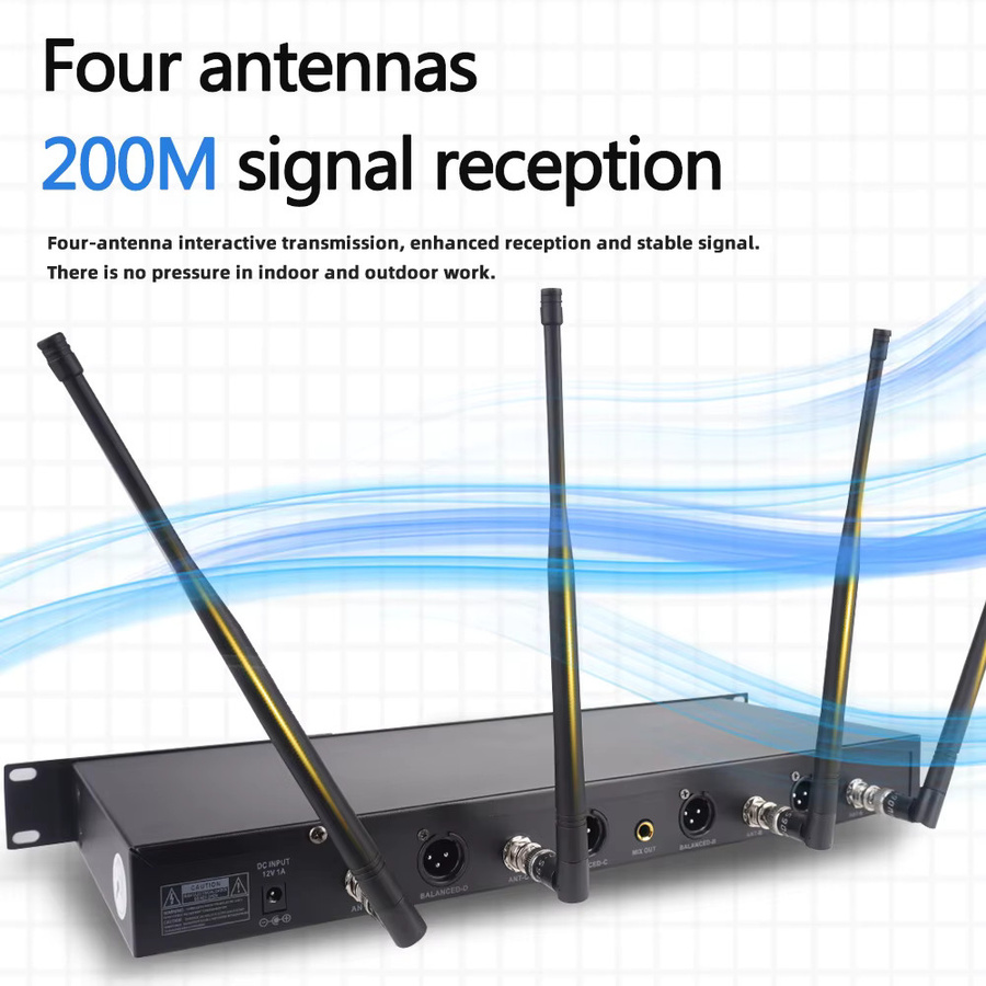 Yamnweo UK-400 Professionelles UHF Drahtloses Mikrofonsystem mit 4 Handgehaltenen Dynamischen Mikrofonen in Schwarz - Bild 4