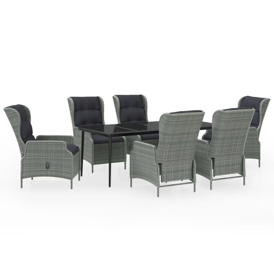 vidaXL 7-teilige Garten-Essgruppe aus PE-Rattan und Glas in Hellgrau - Bild 2
