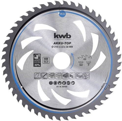 Kwb Hartmetall Kreissägeblatt mit 48 Zähnen für Holz und Kunststoff, Farbe: Silber, Durchmesser: 210 mm, Bohrung: 30 mm, Dicke: 1,3 mm - Bild 1