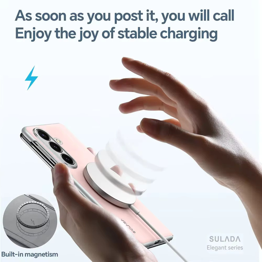 Premium Schutzhülle aus flüssigem Leder für Samsung Galaxy Z Fold 7 mit Scharnierschutz und magnetischer Aufladung in Schwarz oder Pink - Bild 2