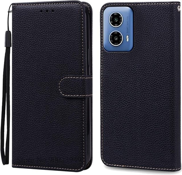 Motorola G34 5G Leder Brieftasche Flip Cover Hülle in Schwarz - Bild 1