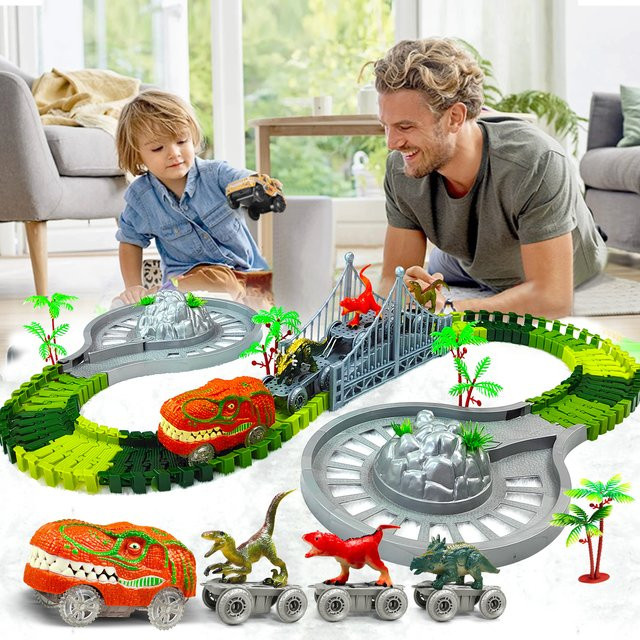 TONERJU Dinosaurier-Drehscheiben-Rennstrecken-Spielzeugset, mit Licht & Musik, ab 3 Jahre - Bild 1