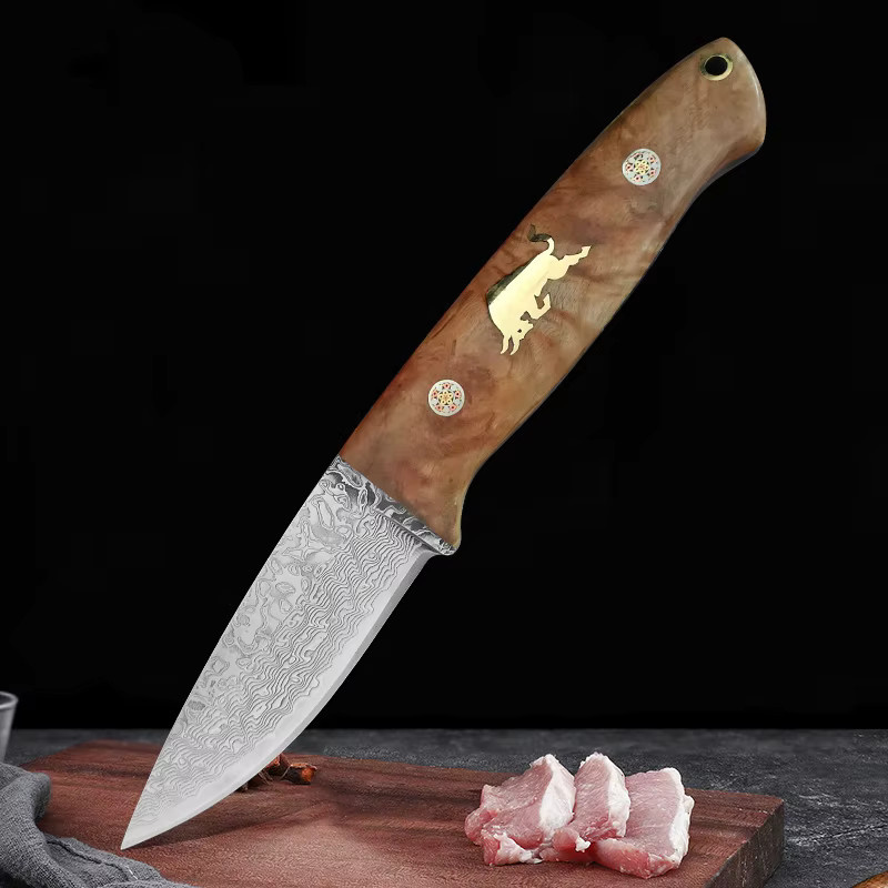 InLeung Damaskus Stahl Ausbeinmesser mit Holzgriff, 10,16 cm Silber - Bild 2