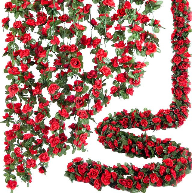 Künstliche Rosen-Girlande von Kahaul in Spring Red aus Seide, 2,5 m Länge für Hochzeitsdekoration und Garten - Bild 1
