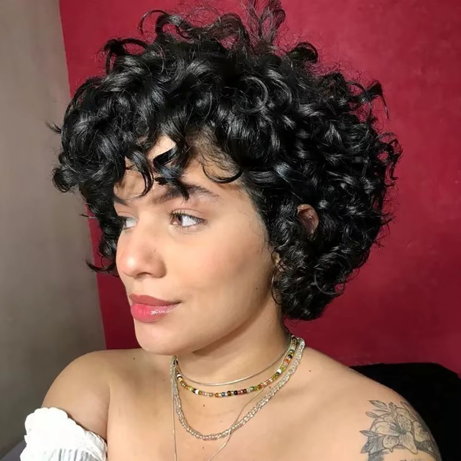 OYM HAIR Perücke Pixie-Schnitt, brasilianisches Echthaar, lockere Wellen, Damen - Bild 4