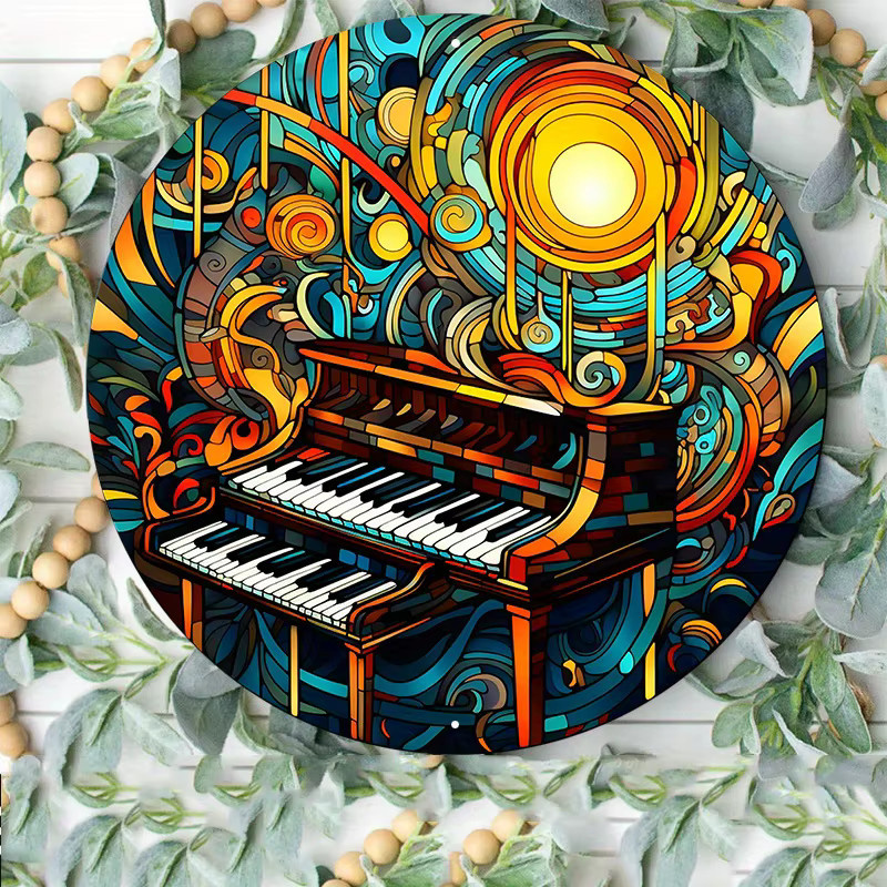 Potdemiel Aluminium-Metallschild mit Klaviertasten und Musiknoten, Wanddekoration in Mehrfarbig, B/H: 20,3 x 20,3 cm - Bild 3
