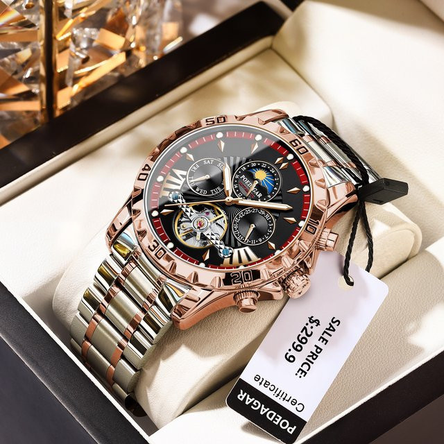 POEDAGAR Armbanduhr Automatik, Edelstahl, Schwarz, Herren - Bild 1